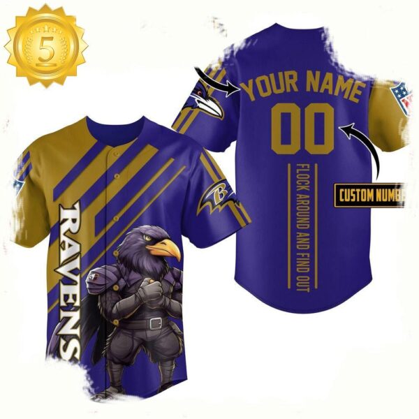 NFL Baltimore Ravens Mascot Flock Around And Find Out Custom Name Number Baseball Jersey - available at - rugbyfanstore.com