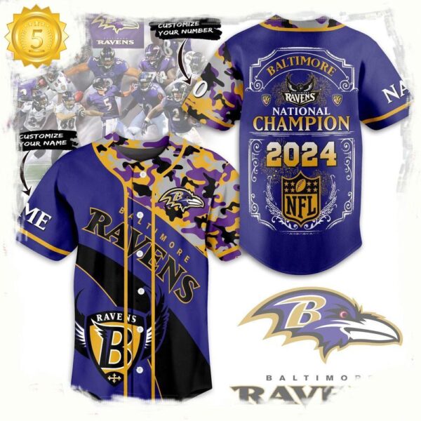 NFL Baltimore Ravens National Champion Custom Name Number Baseball Jersey - available at - rugbyfanstore.com