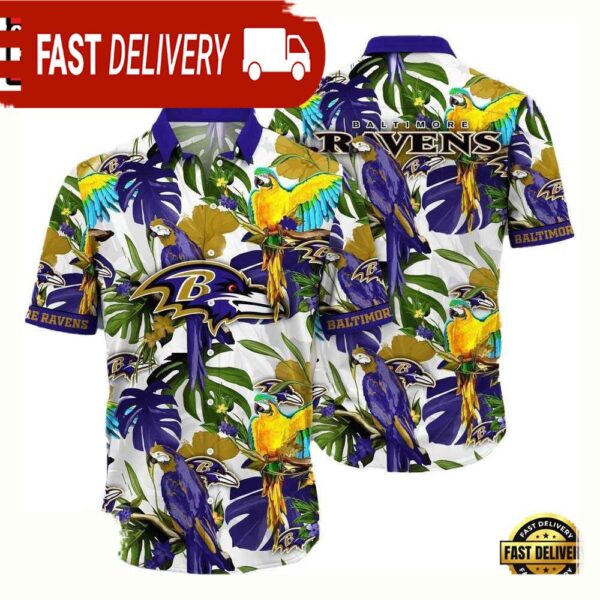 NFL Baltimore Ravens Parrots Tropical Flower Hawaiian Shirt For Men Women - available at - rugbyfanstore.com