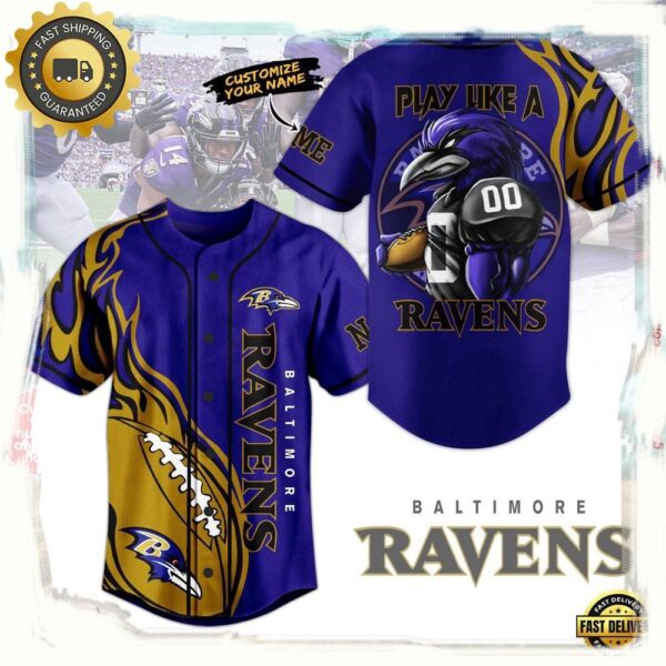 NFL Baltimore Ravens Play Like A Ravens Custom Name Baseball Jersey - available at - rugbyfanstore.com