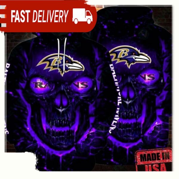 NFL Baltimore Ravens Skull For Fan Mens Sports Hoodies Shirt - available at - rugbyfanstore.com