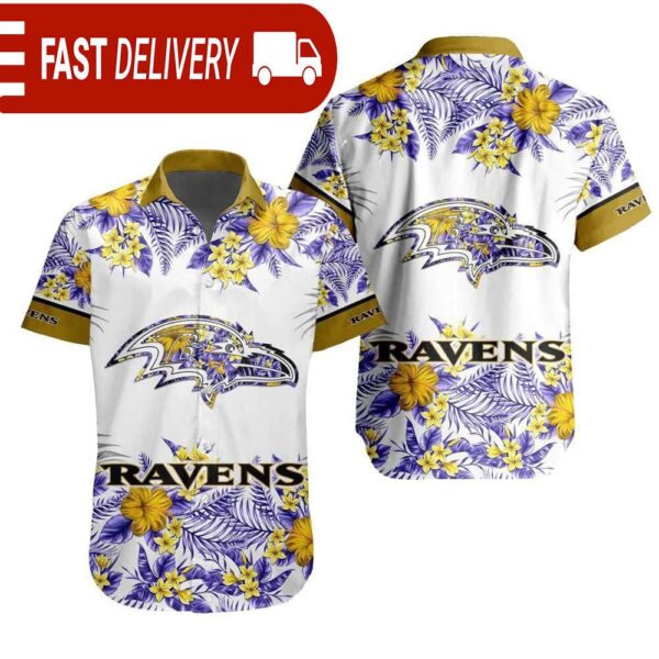 NFL Baltimore Ravens Tropical Floral Hibiscus Hawaiian Shirt - available at - rugbyfanstore.com