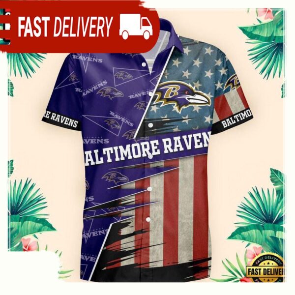 NFL Baltimore Ravens US Flag Pattern Hawaiian Shirt - available at - rugbyfanstore.com