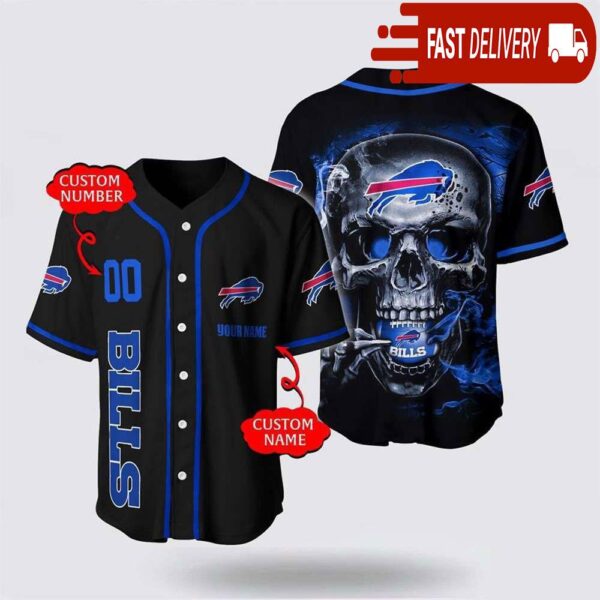 NFL Buffalo Bills Baseball Jersey 3D Personalized Skull Shirt for Your Football Team - available at - rugbyfanstore.com