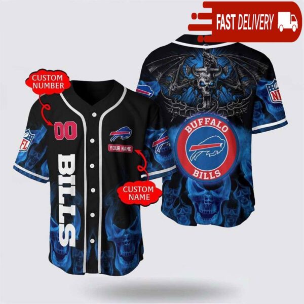 NFL Buffalo Bills Personalized Baseball Jersey with Name and Number - available at - rugbyfanstore.com