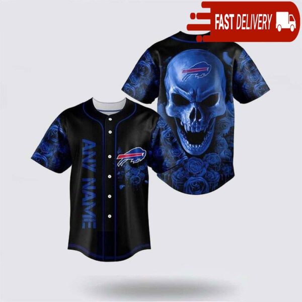 NFL Buffalo Bills Skull Flower 3D Baseball Jersey Football Gift - available at - rugbyfanstore.com