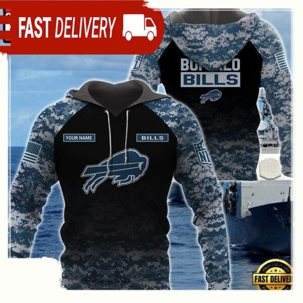 NFL Buffalo Bills U.S. Navy NWU Camouflage Cutsom Name Hoodie - available at - rugbyfanstore.com