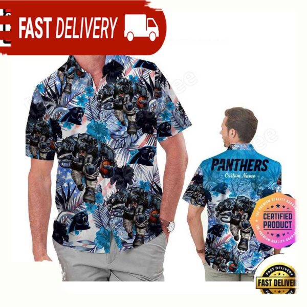 NFL Carolina Panthers America Flag Tropical Floral Custom Hawaiian Shirt For Men Women - available at - rugbyfanstore.com