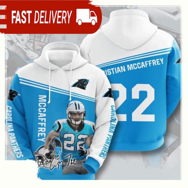 NFL Carolina Panthers Christian McCaffrey White Blue Light 3D Hoodie Shirt - available at - rugbyfanstore.com