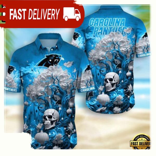 NFL Carolina Panthers Skull Pumpkin Hawaiian Shirt For Men Women - available at - rugbyfanstore.com