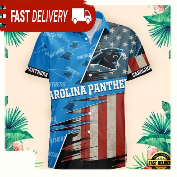 NFL Carolina Panthers US Flag Pattern Hawaiian Shirt - available at - rugbyfanstore.com