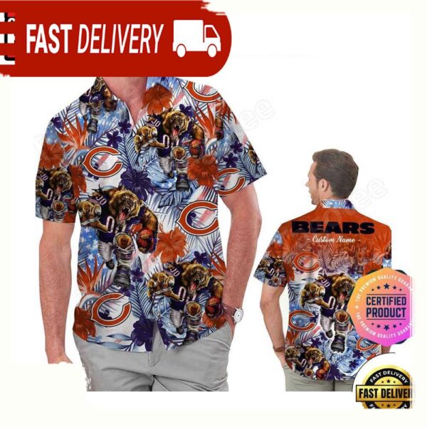 NFL Chicago Bears America Flag Tropical Floral Custom Hawaiian Shirt For Men Women - available at - rugbyfanstore.com