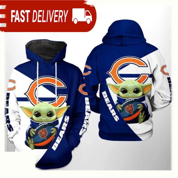 NFL Chicago Bears Baby Yoda Team 3D Printed Hoodie Shirt - available at - rugbyfanstore.com