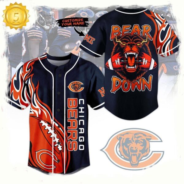 NFL Chicago Bears Mascot Crazy Down Custom Name Baseball Jersey - available at - rugbyfanstore.com