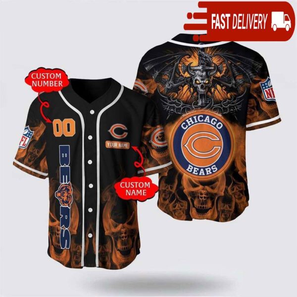 NFL Chicago Bears Personalized Baseball Jersey with Name and Number - available at - rugbyfanstore.com