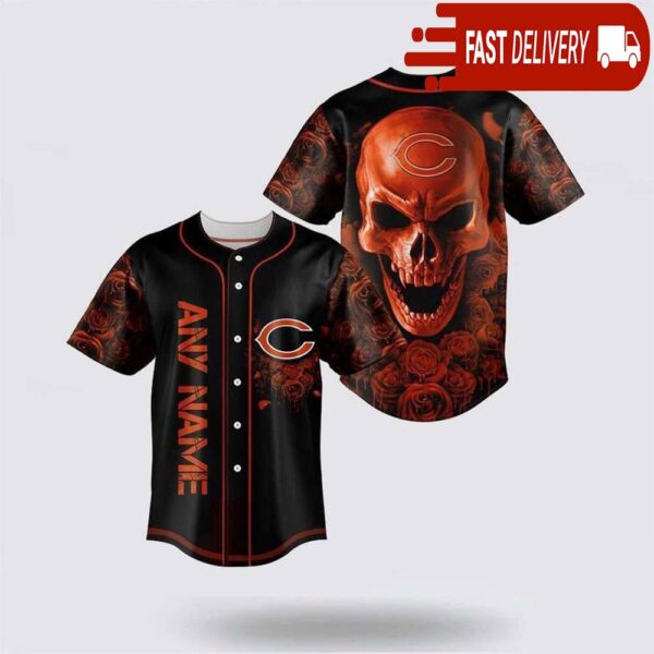 NFL Chicago Bears Skull Flower 3D Baseball Jersey Football Gift - available at - rugbyfanstore.com