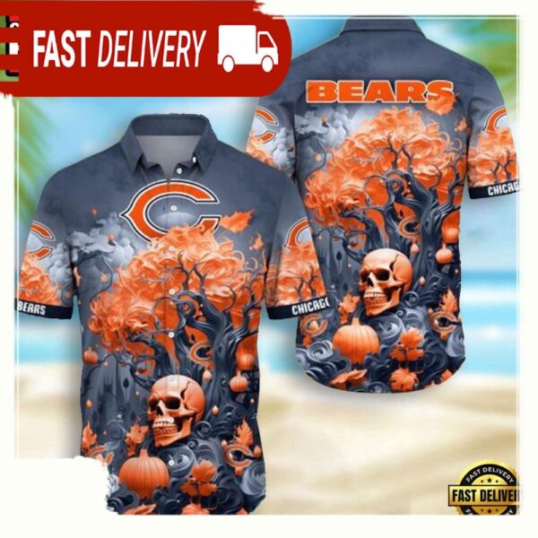 NFL Chicago Bears Skull Pumpkin Hawaiian Shirt For Men Women - available at - rugbyfanstore.com