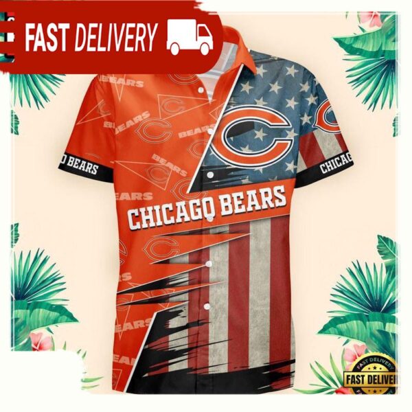 NFL Chicago Bears US Flag Pattern Hawaiian Shirt - available at - rugbyfanstore.com