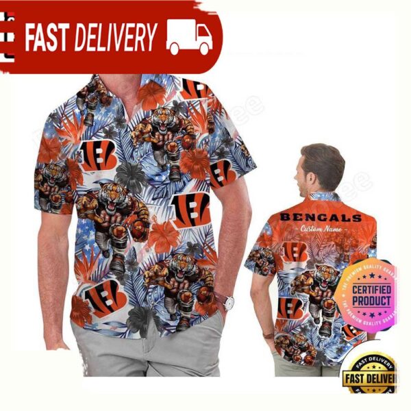 NFL Cincinnati Bengals America Flag Tropical Floral Custom Hawaiian Shirt For Men Women - available at - rugbyfanstore.com