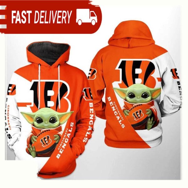 NFL Cincinnati Bengals Baby Yoda Team 3D Printed Hoodie Shirt - available at - rugbyfanstore.com