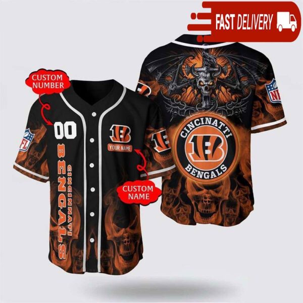 NFL Cincinnati Bengals Personalized Baseball Jersey with Name and Number - available at - rugbyfanstore.com