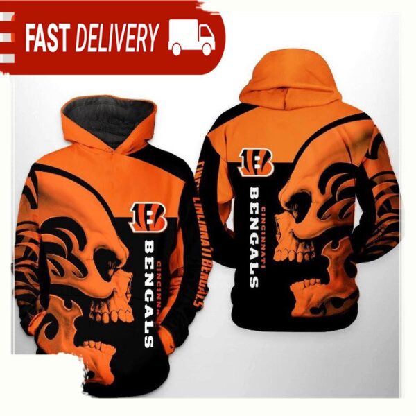 NFL Cincinnati Bengals Skull 3D Printed Hoodie Shirt - available at - rugbyfanstore.com