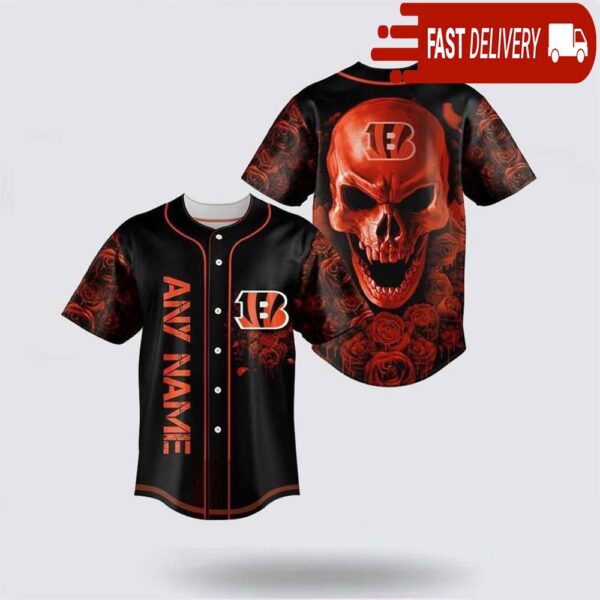 NFL Cincinnati Bengals Skull Flower 3D Baseball Jersey Football Gift - available at - rugbyfanstore.com