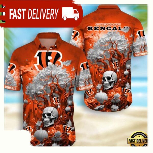 NFL Cincinnati Bengals Skull Pumpkin Hawaiian Shirt For Men Women - available at - rugbyfanstore.com