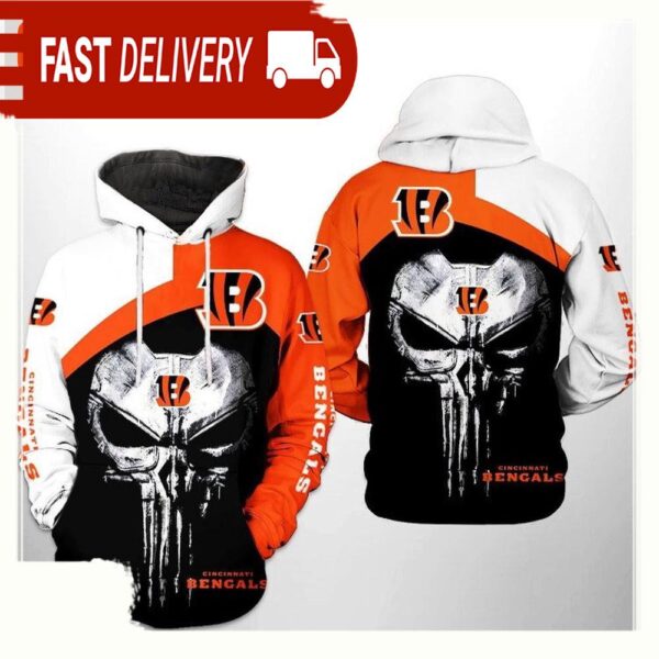 NFL Cincinnati Bengals Skull Punisher Team 3D Printed Hoodie Shirt - available at - rugbyfanstore.com