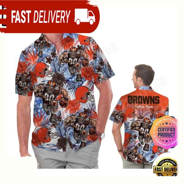 NFL Cleveland Browns America Flag Tropical Floral Custom Hawaiian Shirt For Men Women - available at - rugbyfanstore.com