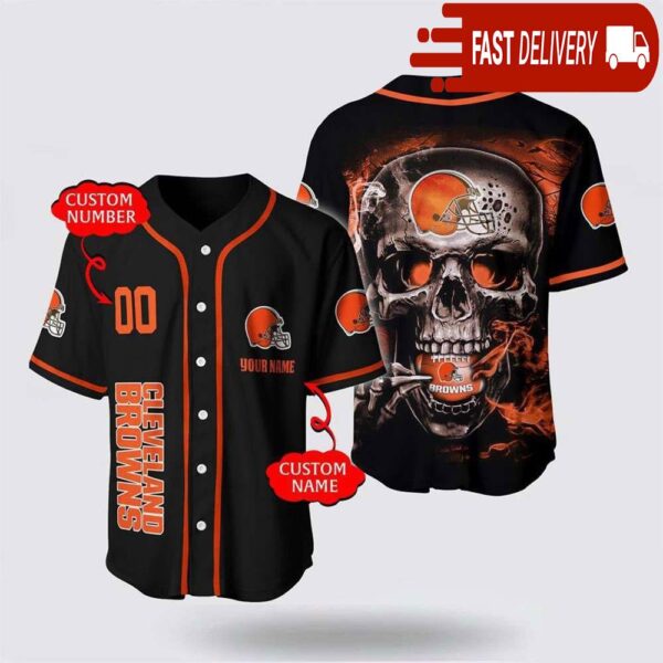 NFL Cleveland Browns Baseball Jersey 3D Personalized Skull Shirt for Your Football Team - available at - rugbyfanstore.com