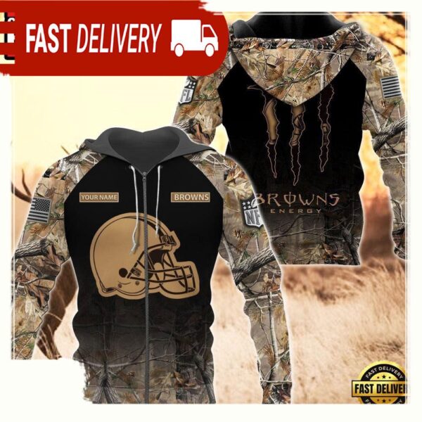 NFL Cleveland Browns Custom Name Hoodie Camo Hunting - available at - rugbyfanstore.com