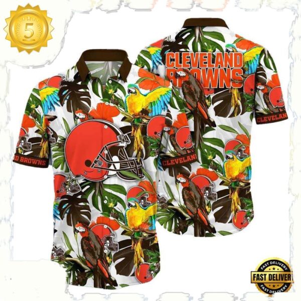 NFL Cleveland Browns Parrots Tropical Flower Hawaiian Shirt For Men Women - available at - rugbyfanstore.com