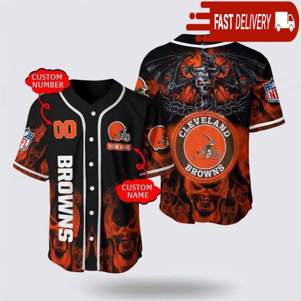 NFL Cleveland Browns Personalized Baseball Jersey with Name and Number - available at - rugbyfanstore.com