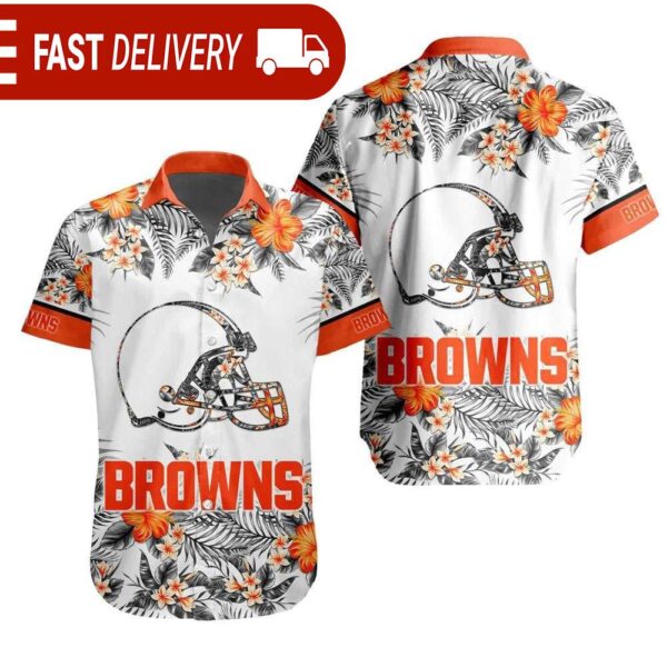 NFL Cleveland Browns Tropical Floral Hibiscus Hawaiian Shirt - available at - rugbyfanstore.com