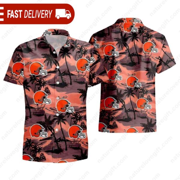 NFL Cleveland Browns Tropical Island Sunset Beach Hawaiian Shirt - available at - rugbyfanstore.com