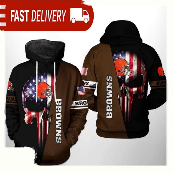 NFL Cleveland Browns US Flag Skull Team 3D Printed Hoodie Shirt - available at - rugbyfanstore.com