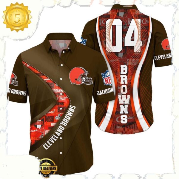 NFL Cleveland BrownsCustom Name Number New Design Hawaiian Shirt For Men Women - available at - rugbyfanstore.com