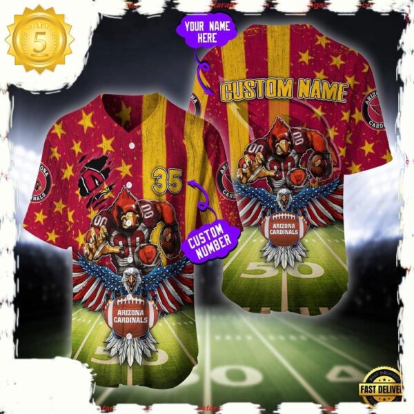 NFL Custom Name And Number Arizona Cardinals Mascot US Flag Baseball Jersey Shirt - available at - rugbyfanstore.com