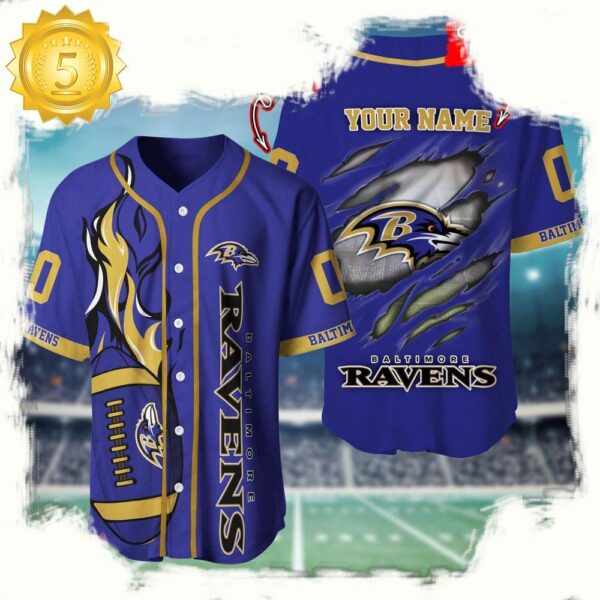 NFL Custom Name And Number Baltimore Ravens Team Sport Baseball Jersey Shirt - available at - rugbyfanstore.com