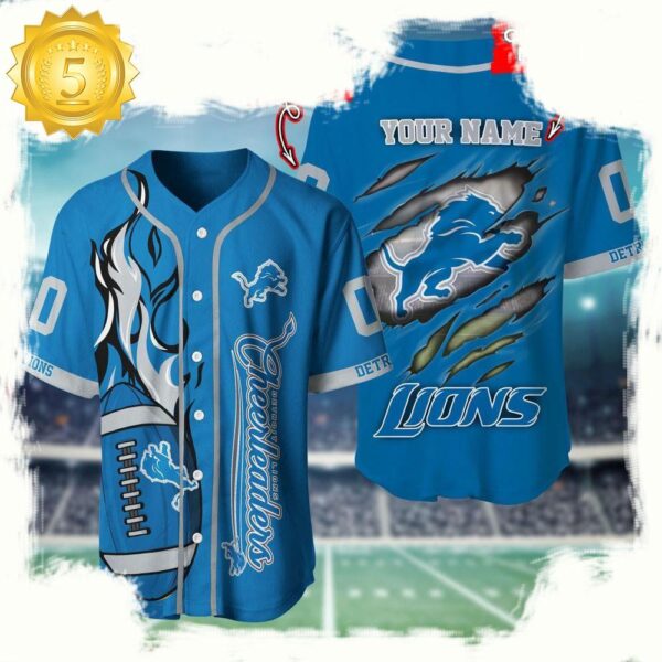 NFL Custom Name And Number Detroit Lions Team Sport Baseball Jersey Shirt - available at - rugbyfanstore.com