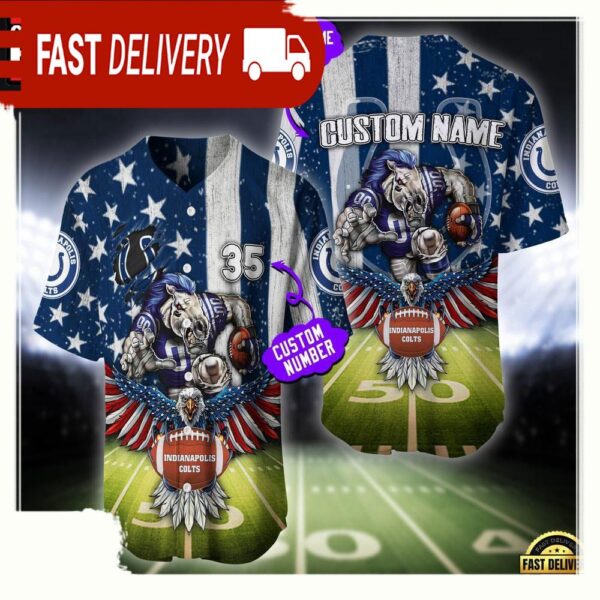 NFL Custom Name And Number Indianapolis Colts Mascot US Flag Baseball Jersey Shirt - available at - rugbyfanstore.com