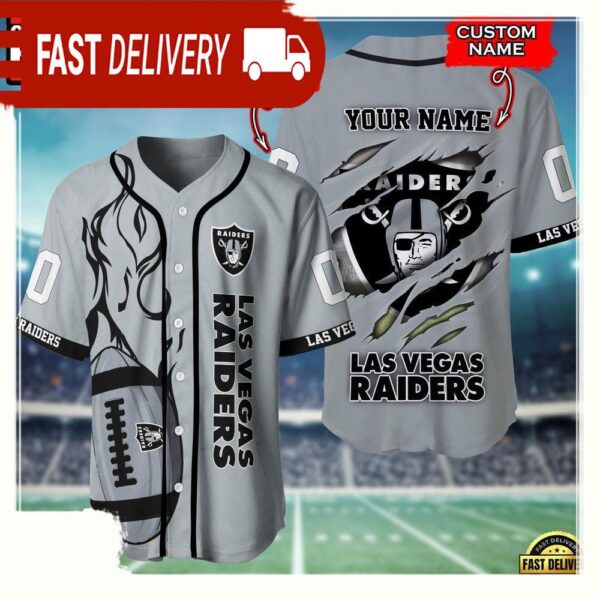 NFL Custom Name And Number Las Vegas Raiders Team Sport Baseball Jersey Shirt - available at - rugbyfanstore.com