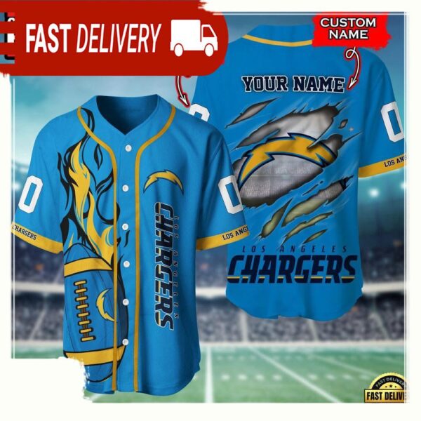 NFL Custom Name And Number Los Angeles Chargers Team Sport Baseball Jersey Shirt - available at - rugbyfanstore.com