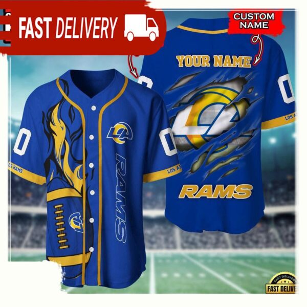 NFL Custom Name And Number Los Angeles Rams Team Sport Baseball Jersey Shirt - available at - rugbyfanstore.com