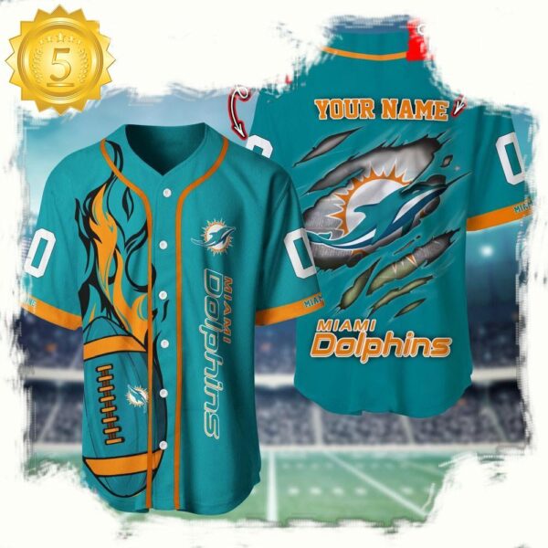 NFL Custom Name And Number Miami Dolphins Team Sport Baseball Jersey Shirt - available at - rugbyfanstore.com