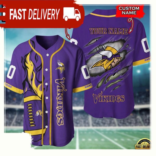 NFL Custom Name And Number Minnesota Vikings Team Sport Baseball Jersey Shirt - available at - rugbyfanstore.com