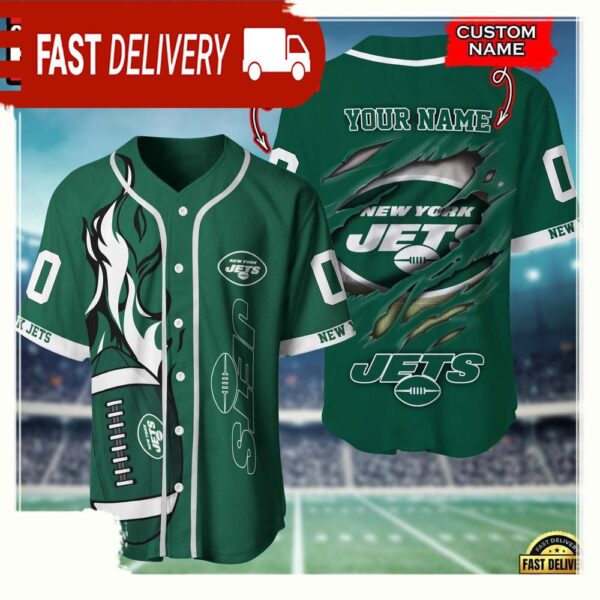 NFL Custom Name And Number New York Jets Team Sport Baseball Jersey Shirt - available at - rugbyfanstore.com