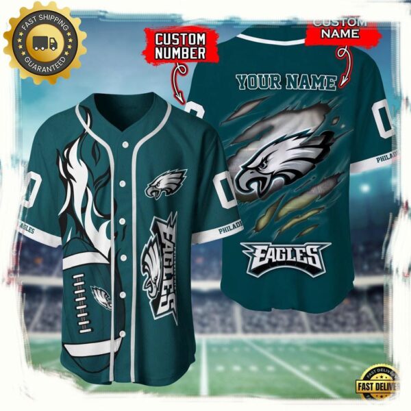 NFL Custom Name And Number Philadelphia Eagles Team Sport Baseball Jersey Shirt - available at - rugbyfanstore.com