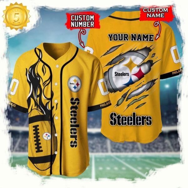 NFL Custom Name And Number Pittsburgh Steelers Team Sport Baseball Jersey Shirt - available at - rugbyfanstore.com